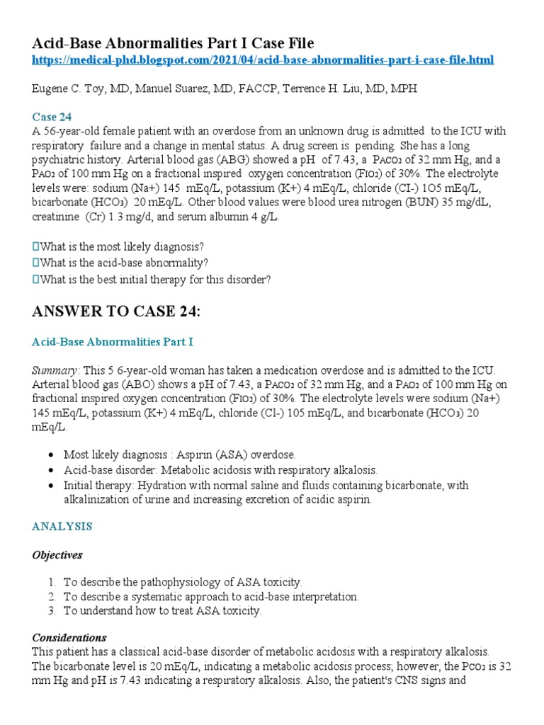 Acid-Base Abnormalities Part I Case File | PDF | Physiology | Medical ...