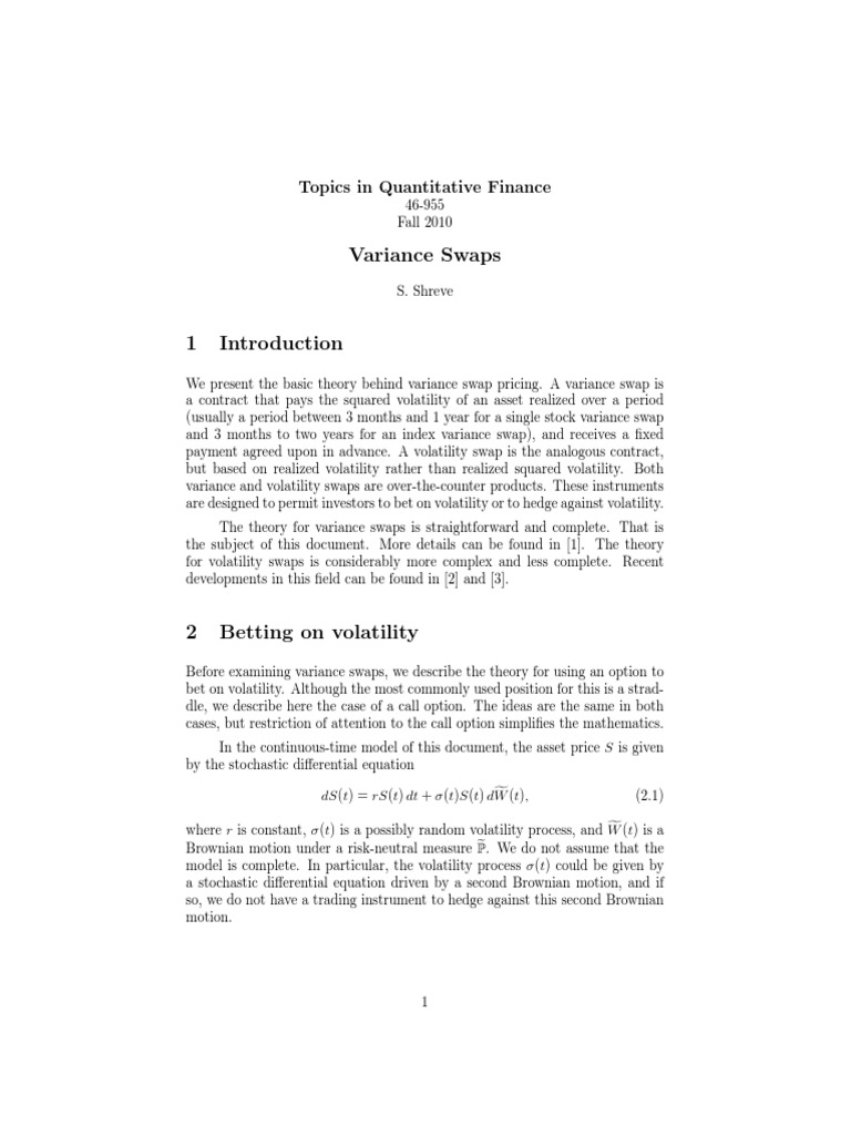 Variance Swap Derivation | PDF | Volatility (Finance) | Option (Finance)
