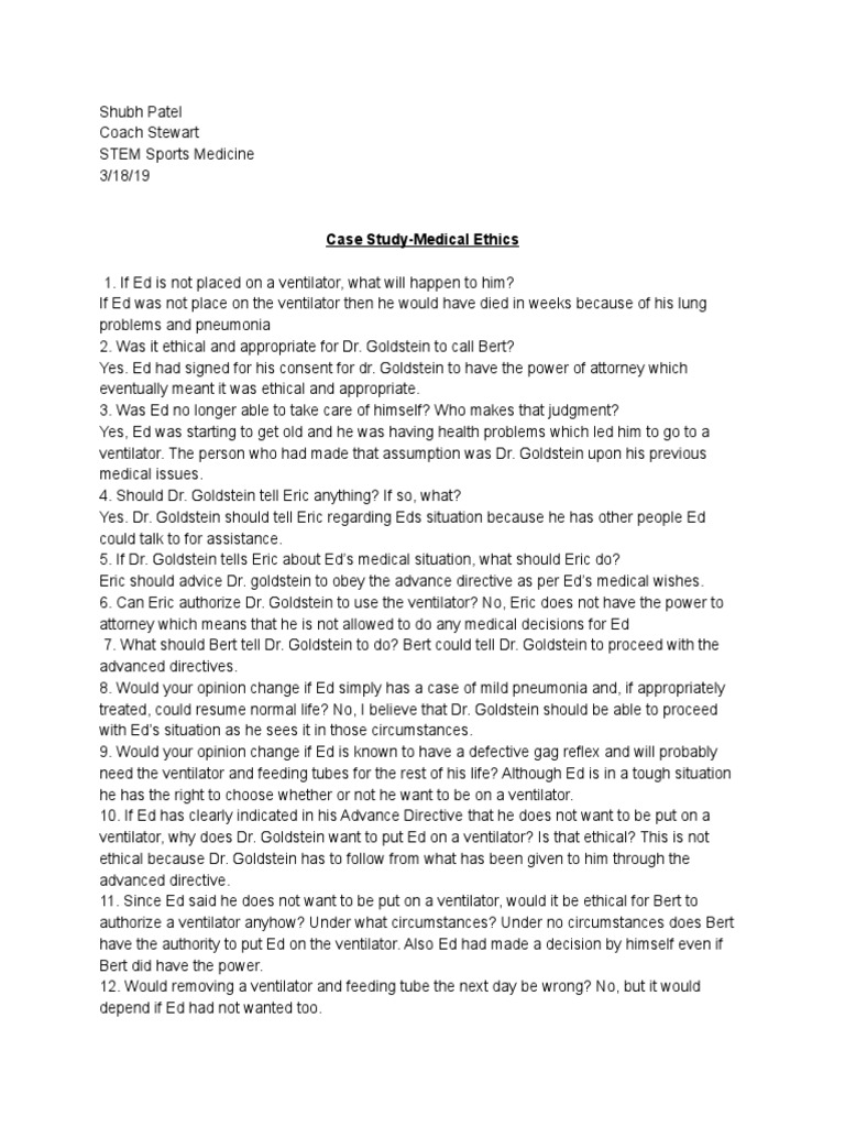 Case Study Medical Ethics 7 PDF Medical Ethics Pneumonia