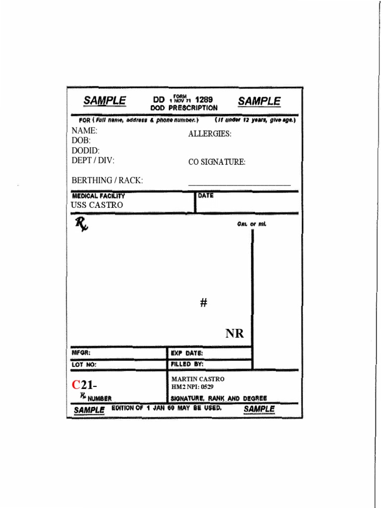 DOD Prescription Form Sample 1289 | PDF