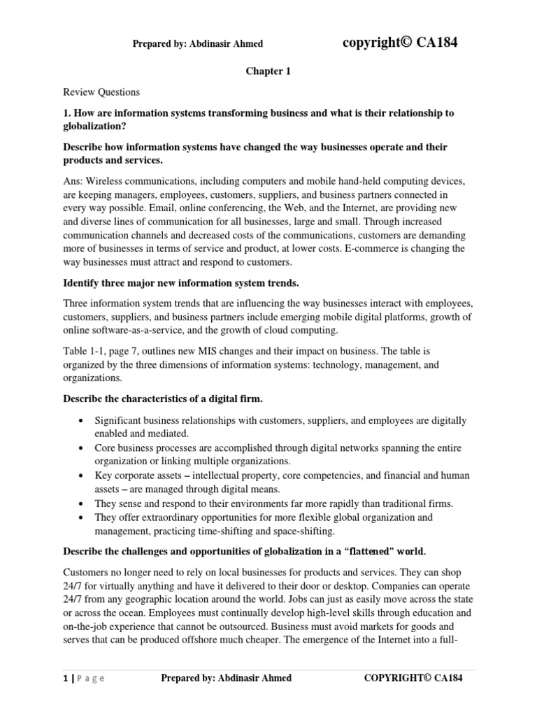 MIS Question Ans Answers ch1,2,3 | PDF | Information System | Strategic ...