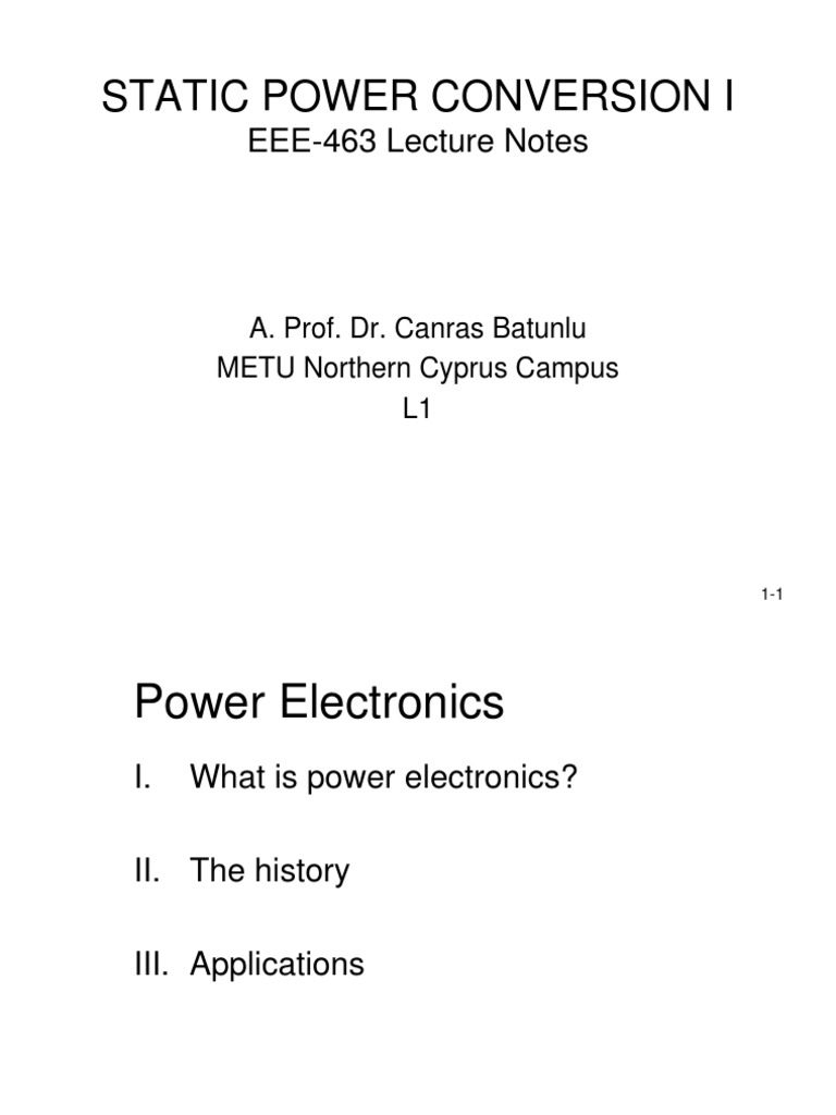 Static Power Conversion I EEE463 Lecture Notes PDF Power