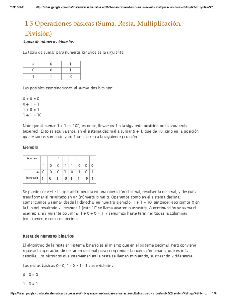 Operaciones Básicas en Binario | PDF | Sustracción | Notación Matemática