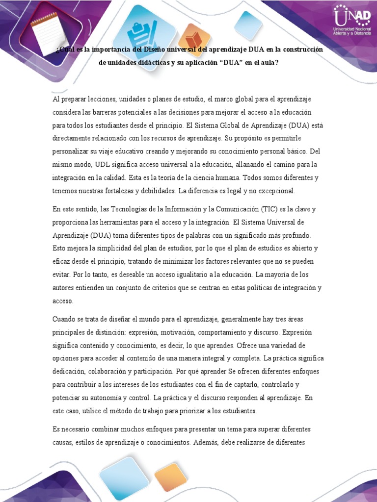 Importancia del DUA en la educación inclusiva | PDF | Plan de estudios ...