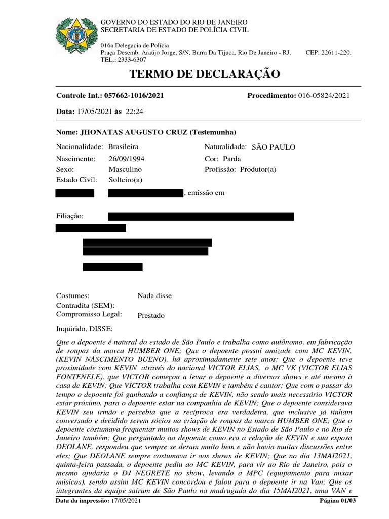 Depoimento JHONATAS | PDF, image size:768x1024