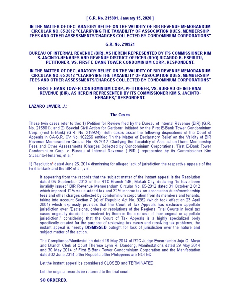 Validity of BIR RMC No. 65-2012 Taxation | PDF | Writ Of Prohibition ...