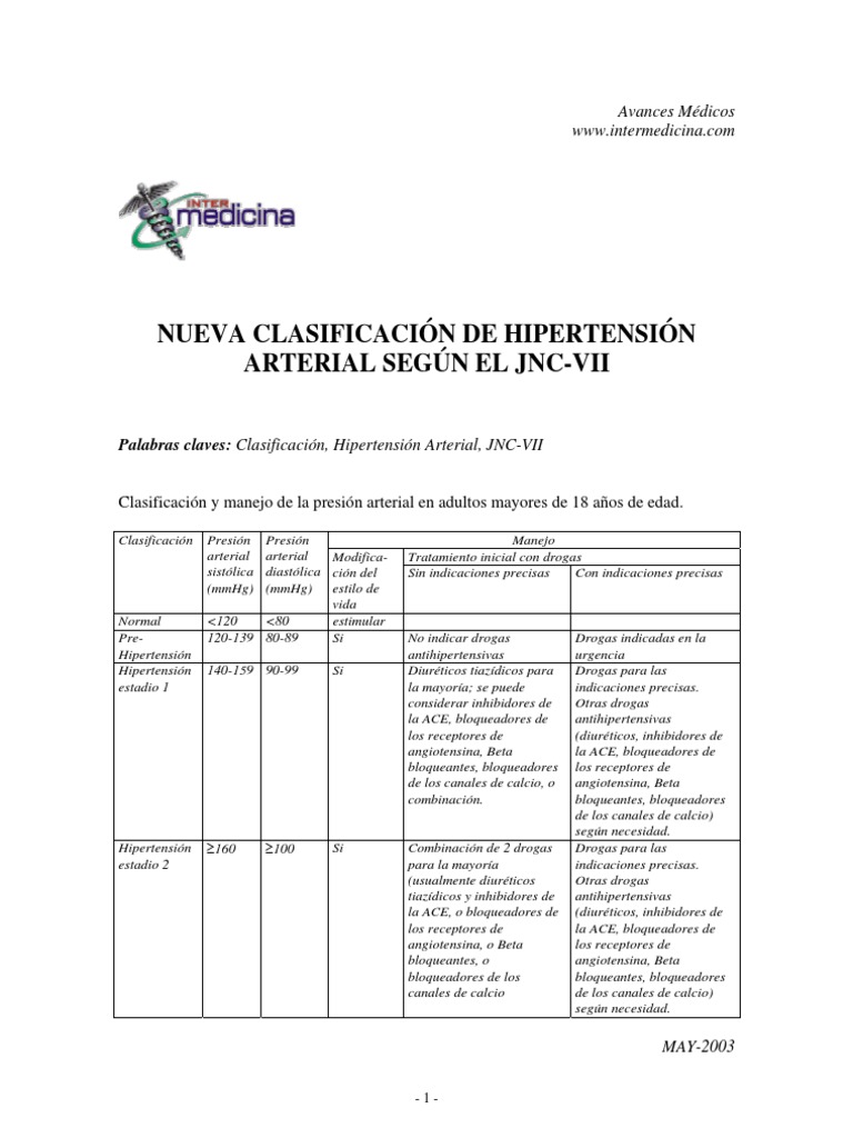 Nueva Clasificación de Hipertensión JNC-VII | PDF | Hipertensión | Riñón