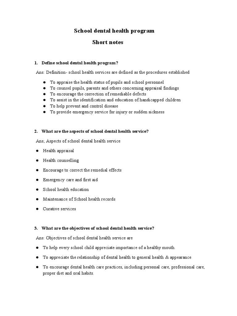 Short Notes: School Dental Health Program | Download Free PDF | Oral ...