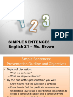 Simple Sentences English 21 - Ms. Brown