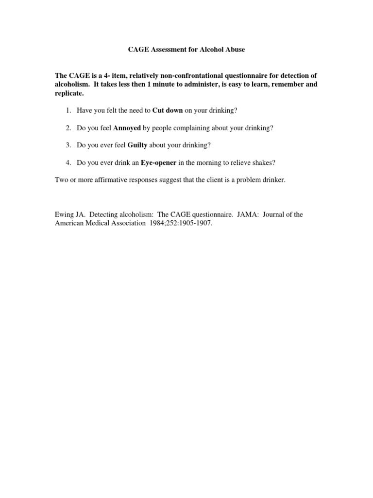 CAGE Assessment of Alcohol Use PDF