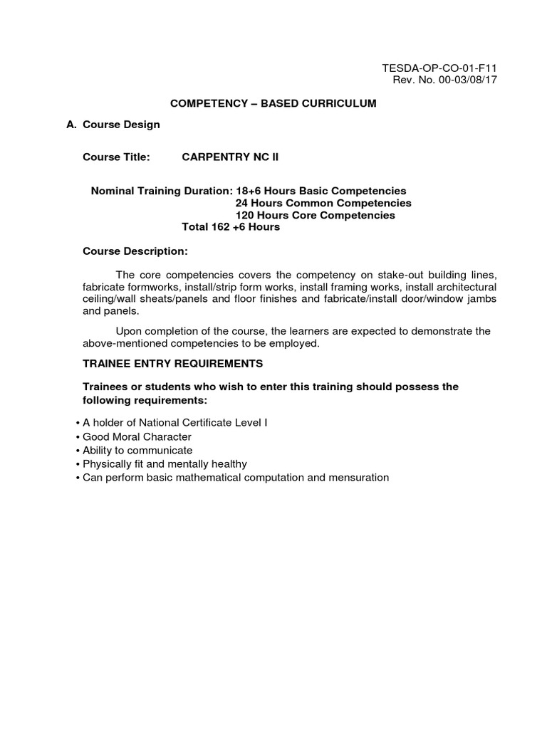 B.1 Competency-Based Curriculum (TESDA-OP-CO-01-F11) | PDF ...