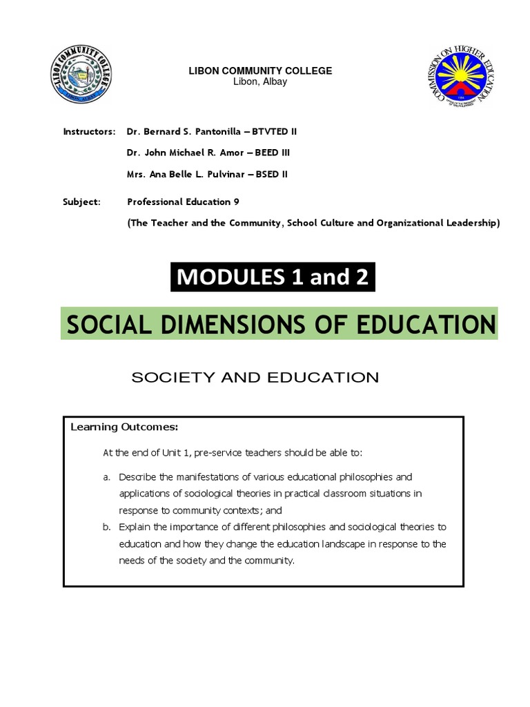 Social Dimensions in Education | PDF | Philosophy Of Education | Pedagogy