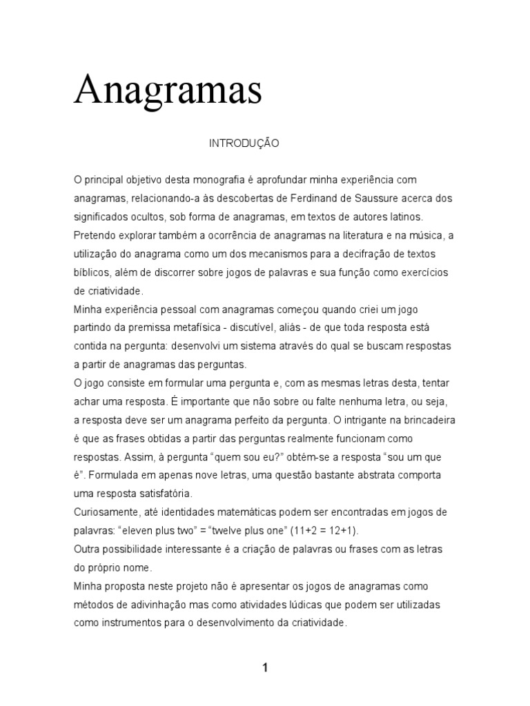 Anagramas - Descubra todas as palavras que podem ser formadas com