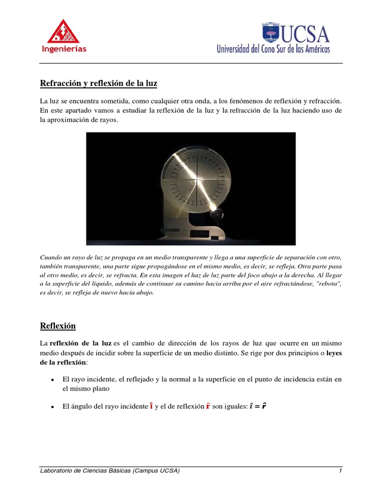 Reflexión y Refracción de la Luz | PDF | Refracción | Reflexión (Física)