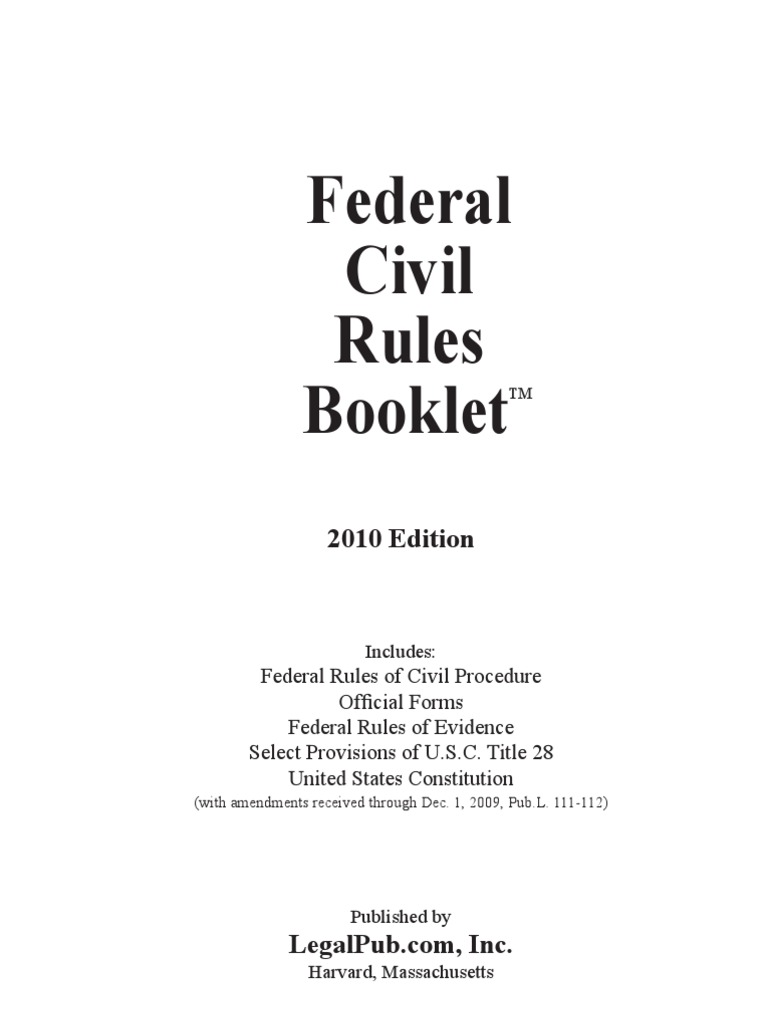 2010 Federal Civil Rules Booklet PDF Deposition (Law) Discovery (Law)