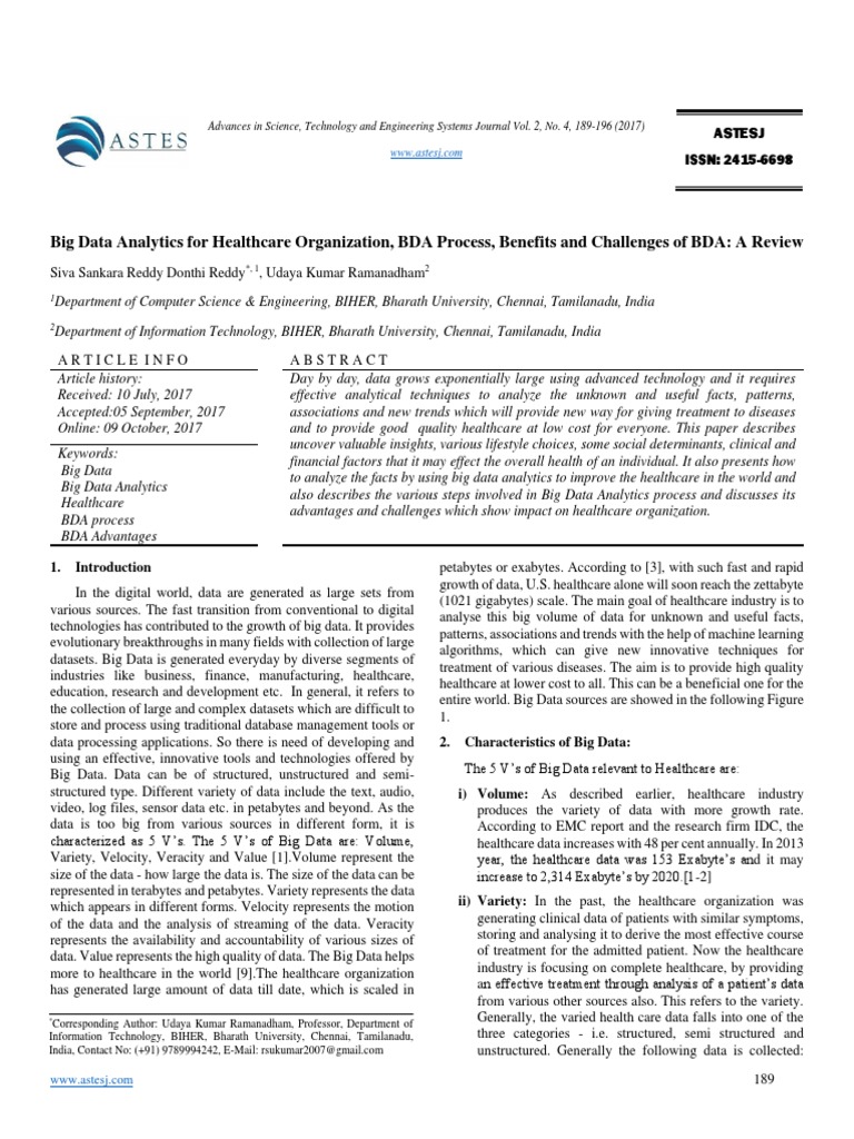 Big Data Analytics For Healthcare Organization A S | PDF | Big Data ...