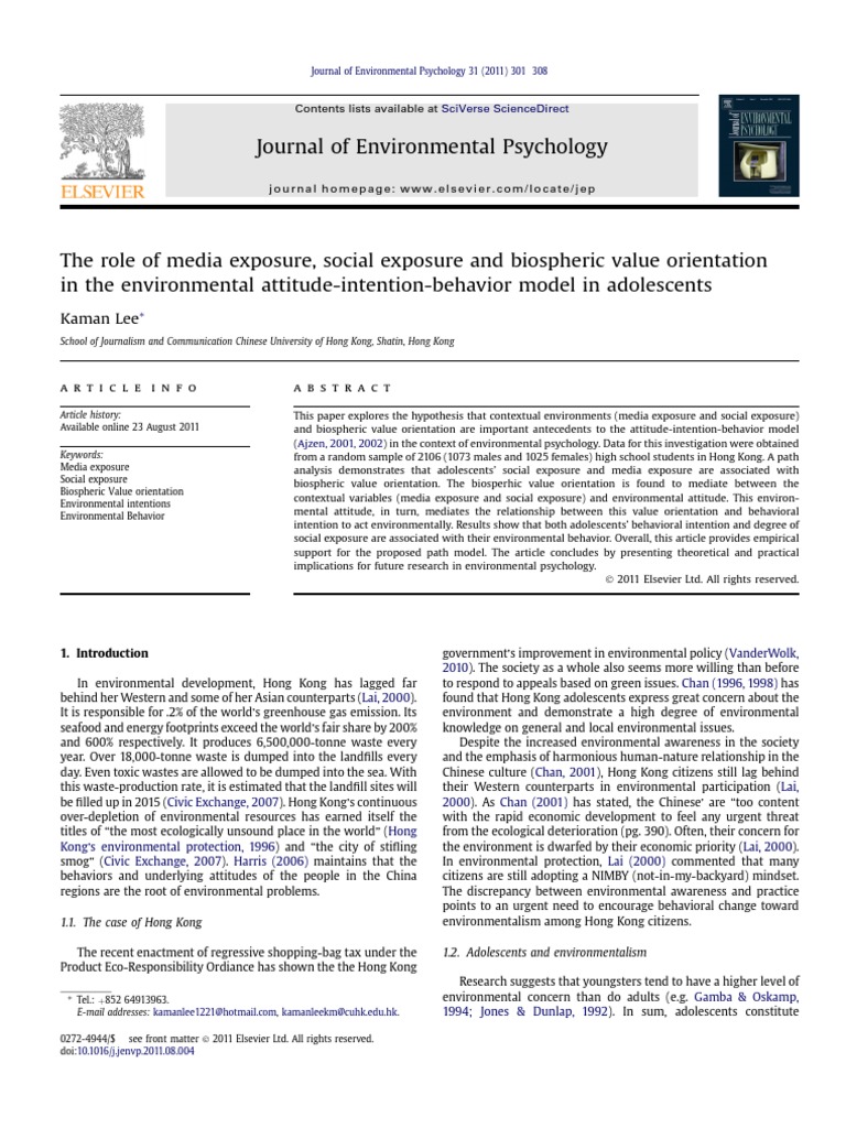 Adolescents' Environmental Attitudes and Behaviors | PDF | Attitude ...