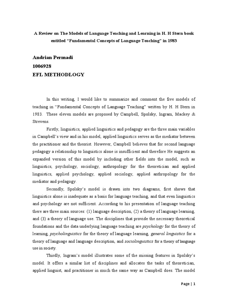 An Analysis of Five Models of Language Teaching and Learning Presented ...