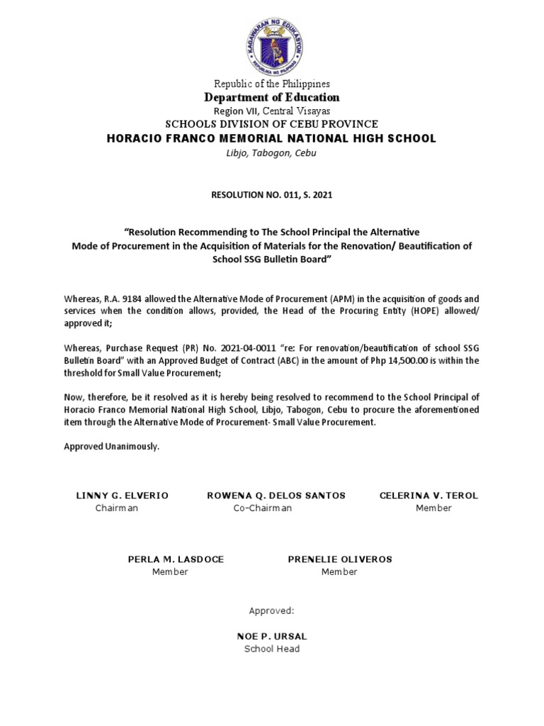 Procurement Resolution for SSG Board | PDF
