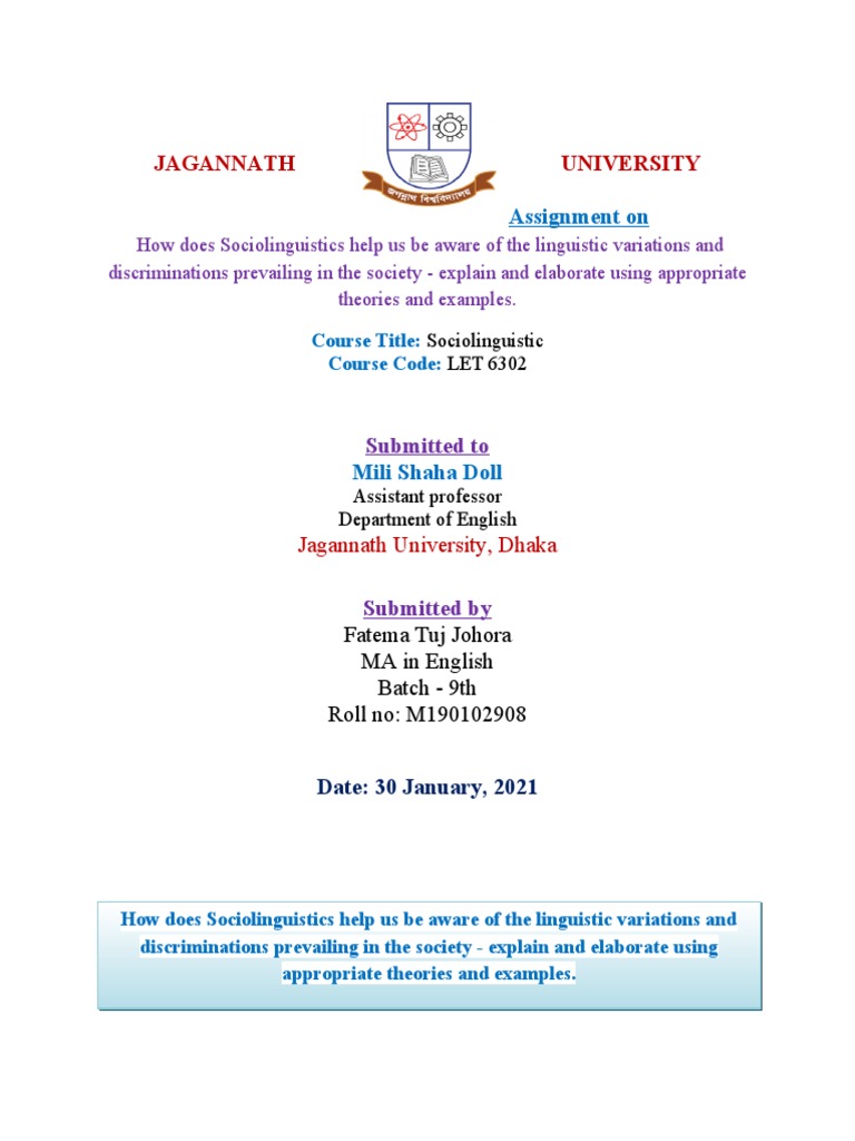 Jagannath University: Assignment On | PDF | Sociolinguistics | Dialect