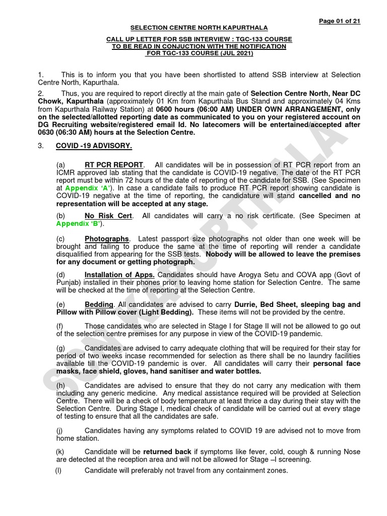 Call Up Letter SCN Kapurthala For TGC 133 | PDF | Electrical ...