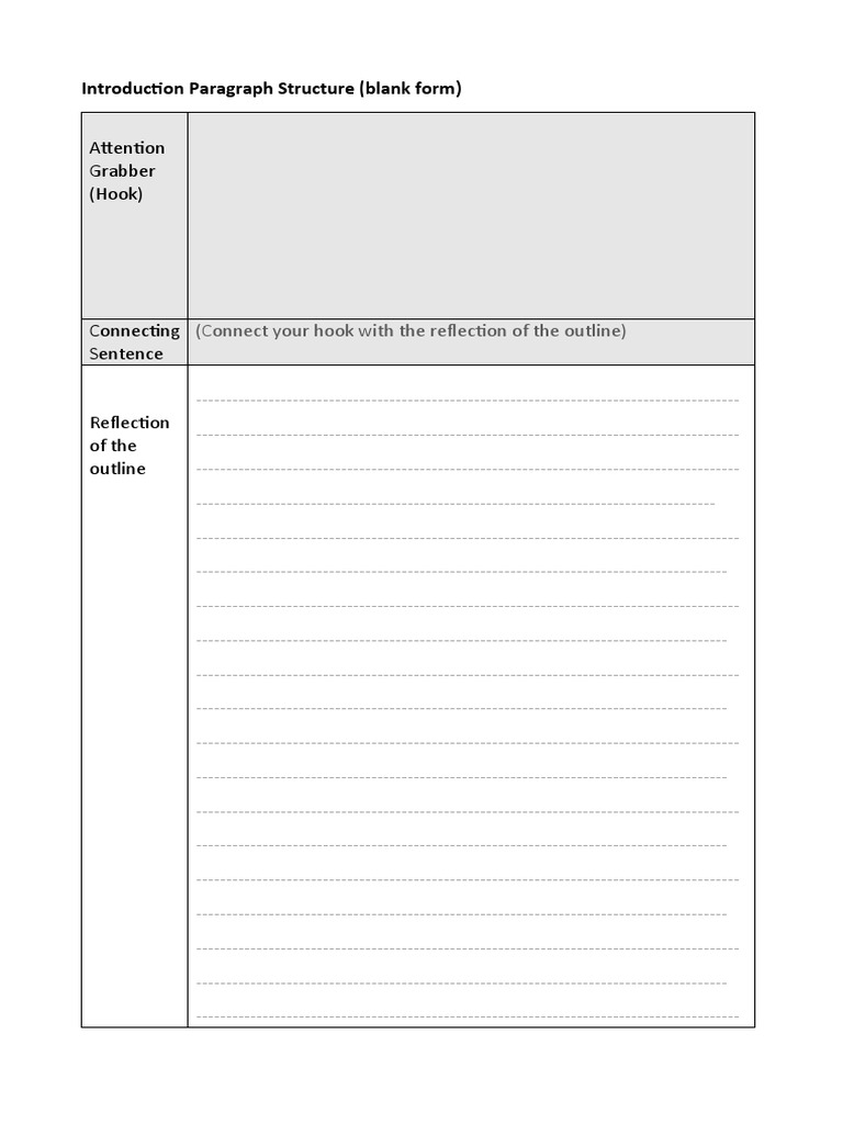Attention Grabber Hook Introduction Paragraph Structure Blank Form PDF