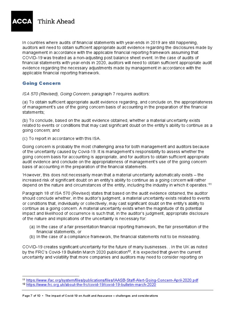 ISA 570 (Revised), Going Concern, Paragraph 7 Requires Auditors | PDF ...