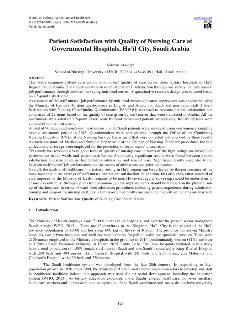 Patient Satisfaction With Quality of Nursing Care at Governmental ...