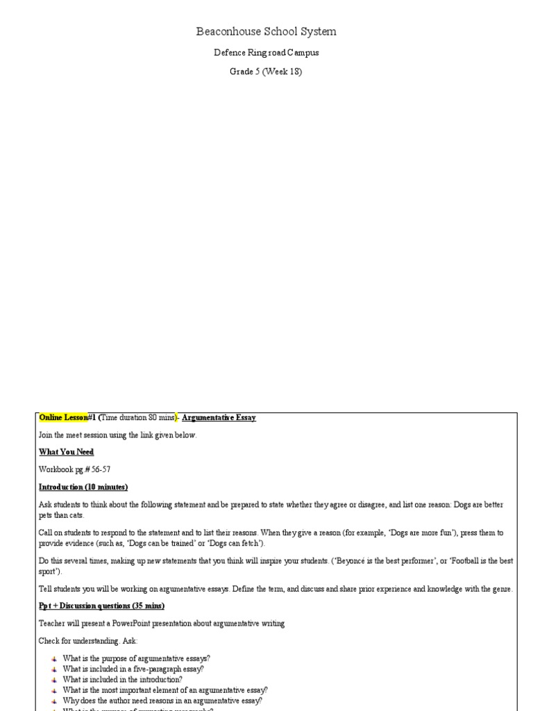 Beaconhouse School System Defence Ring Road Campus Grade 5 (Week 18