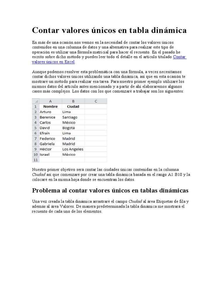 Contar Valores Únicos en Tabla Dinámica 2 PDF Microsoft Excel