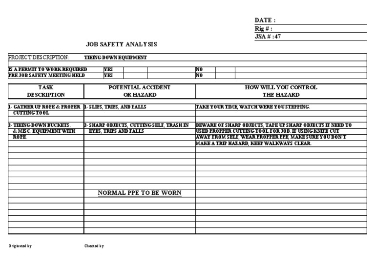 Date: Rig #: JSA #:47 Job Safety Analysis: Project Description | PDF