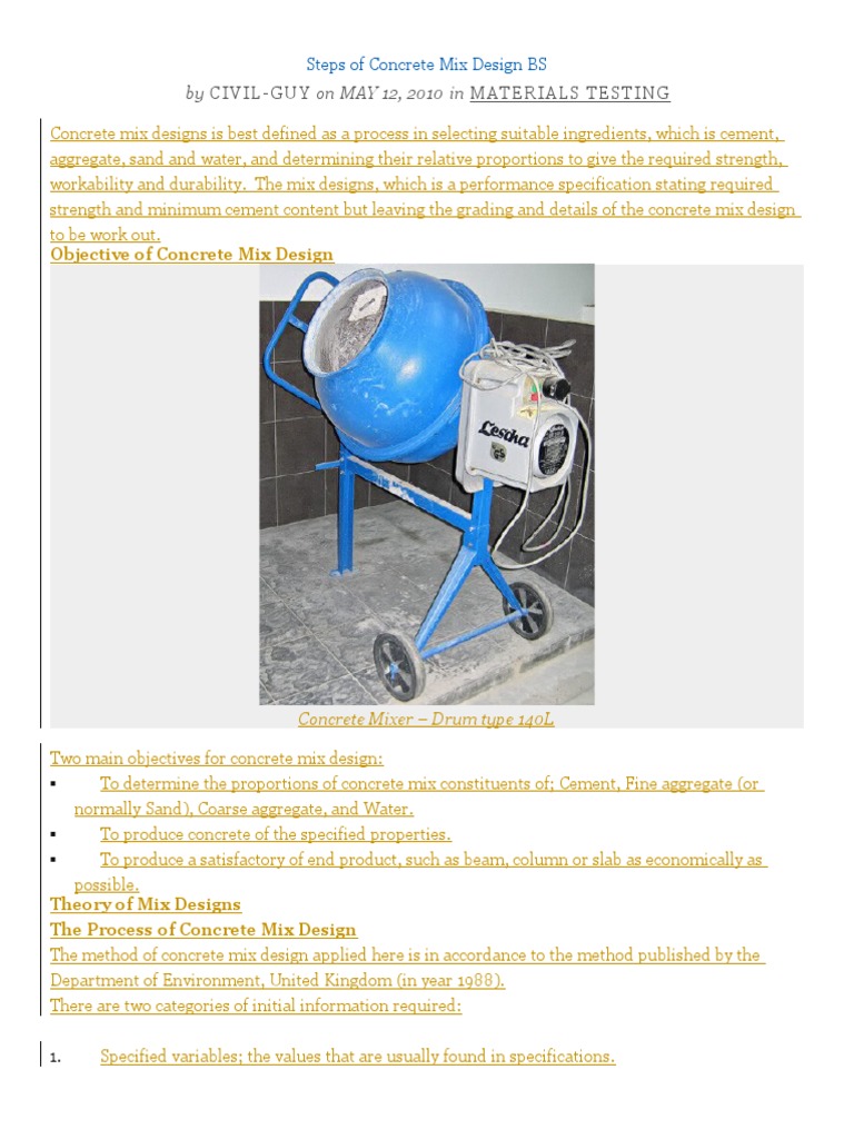 Steps of Concrete Mix Design BS PDF Concrete Cement
