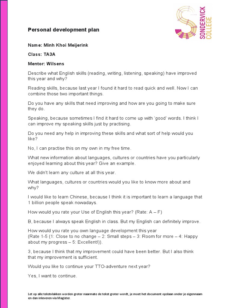 Minh Khoi's Personal Development Plan | PDF