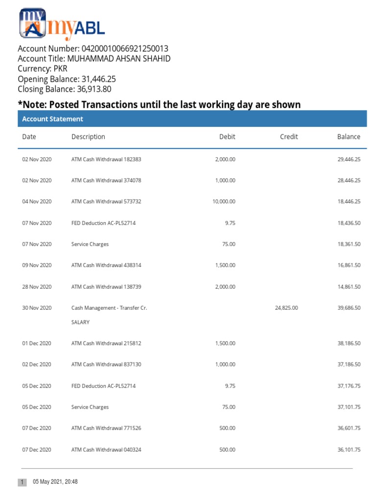 Note: Posted Transactions Until The Last Working Day Are Shown | PDF ...