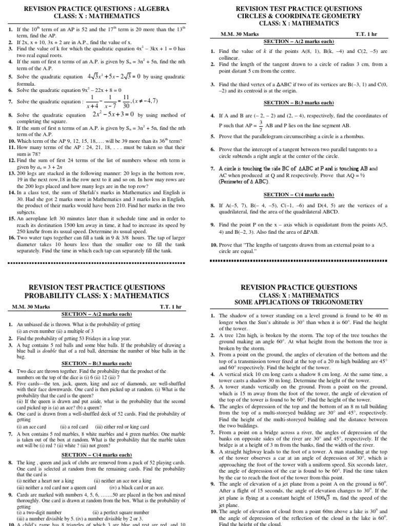 Algebra and Geometry Revision Questions | PDF | Area | Quadratic Equation