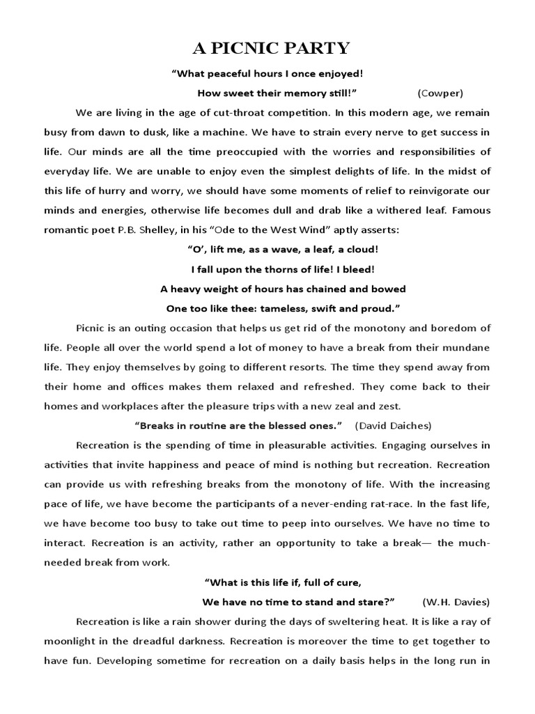 A Picnic PartyEssay PDF