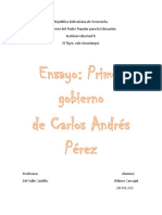 Ensayo. Primer gobierno de Carlos Andrés Pérez