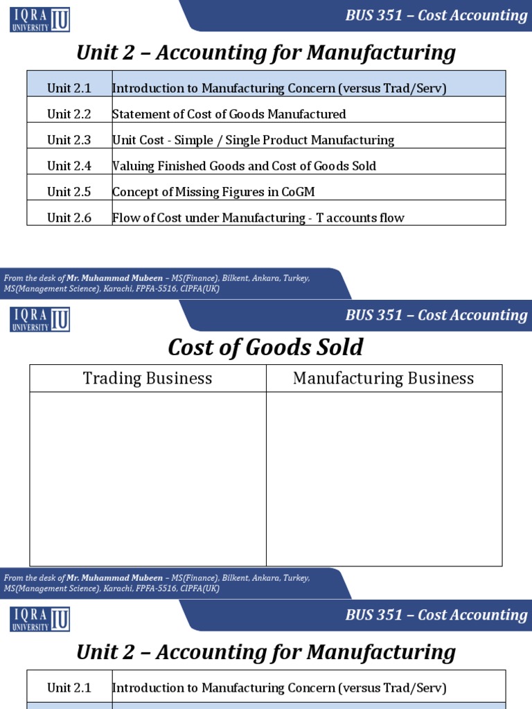 Accounting For Manufacturing PDF Cost Of Goods Sold Inventory