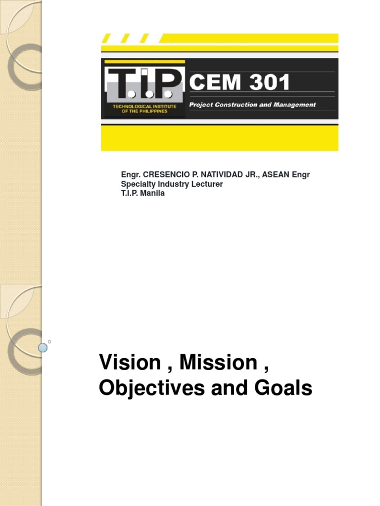 LECTURE 4 Vision, Mission, Goal Objectives Chris Lecture Tip | PDF ...