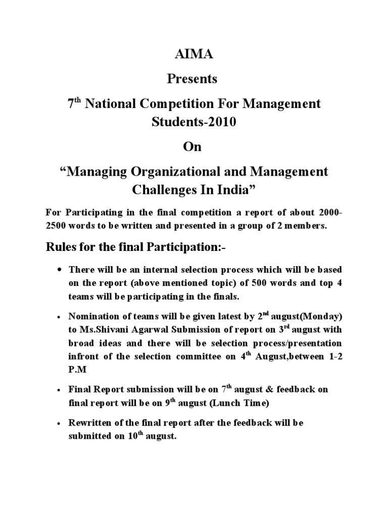 7th National Management Competition 2010 | PDF