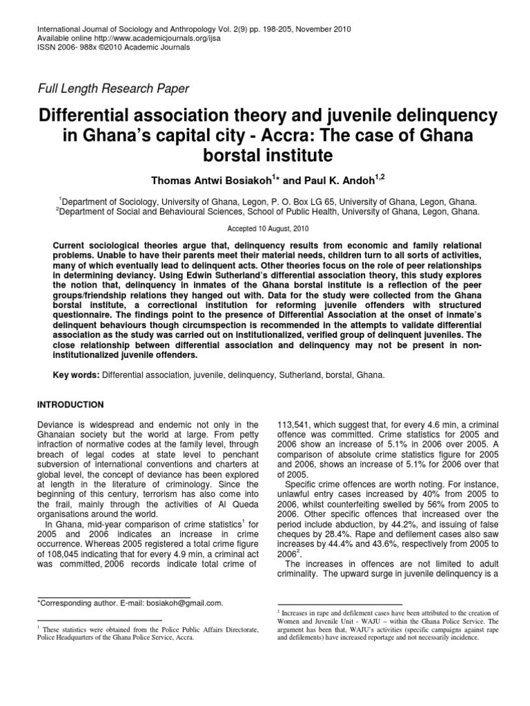 Differential Association Theory and Juvenile Delinquency in Ghana's