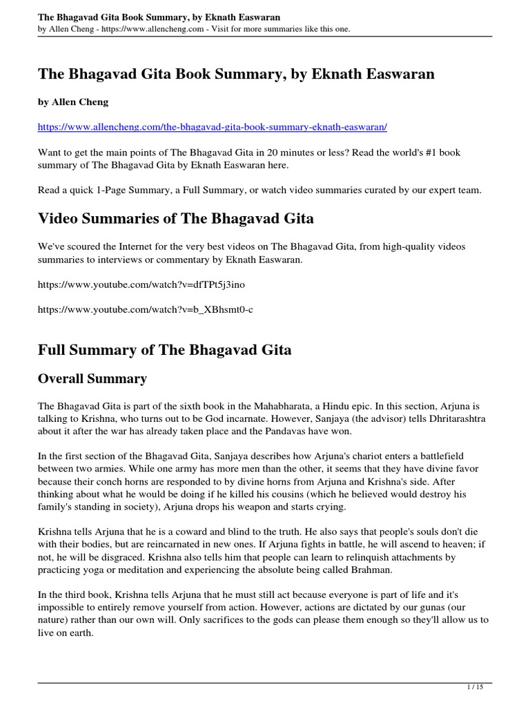 Summary of The Bhagavad Gita | PDF | Bhagavad Gita | Ātman (Hinduism)