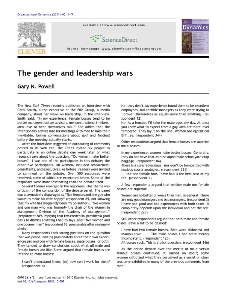Gender Debate: Do Women Make Better Bosses? | PDF | Gender Role ...