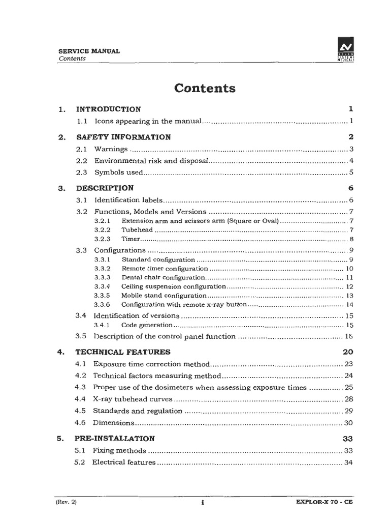 Villa Explor X70 Dental XRay Service Manual PDF