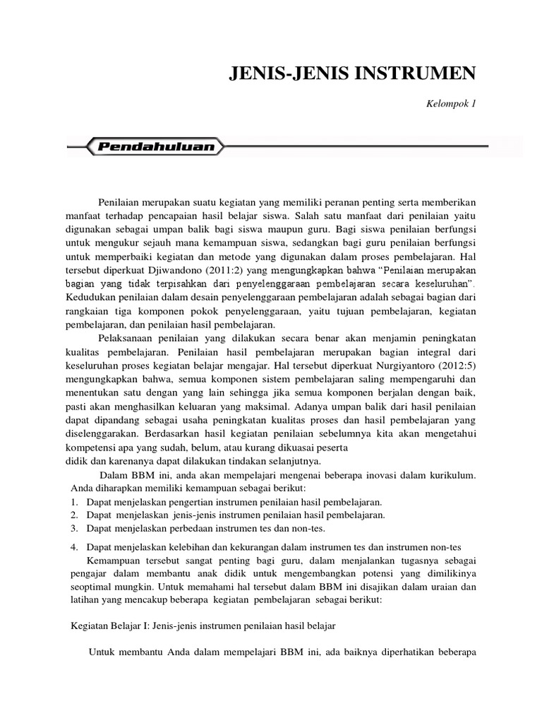 Jenis-Jenis Instrumen Penilaian Pendidikan | PDF | Karier ...