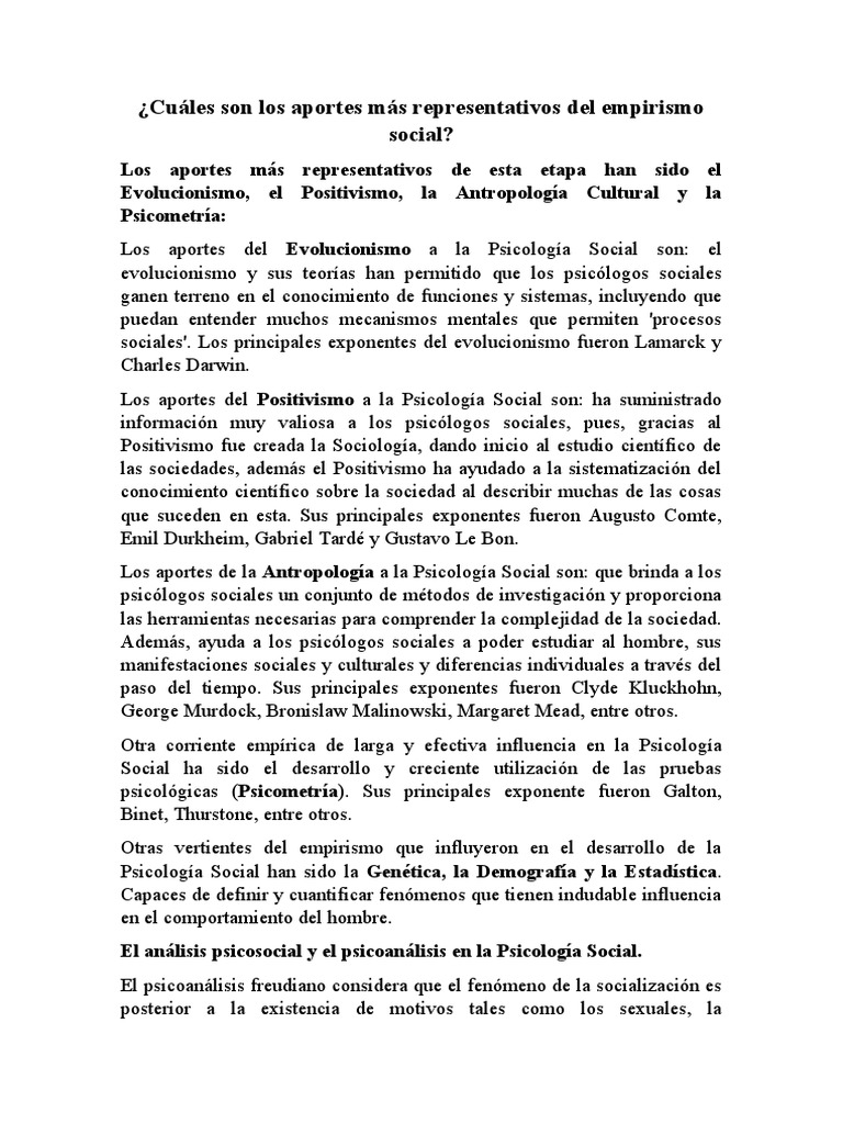 Aportes Del Empirismo Social PDF Psicología Social Psicoanálisis