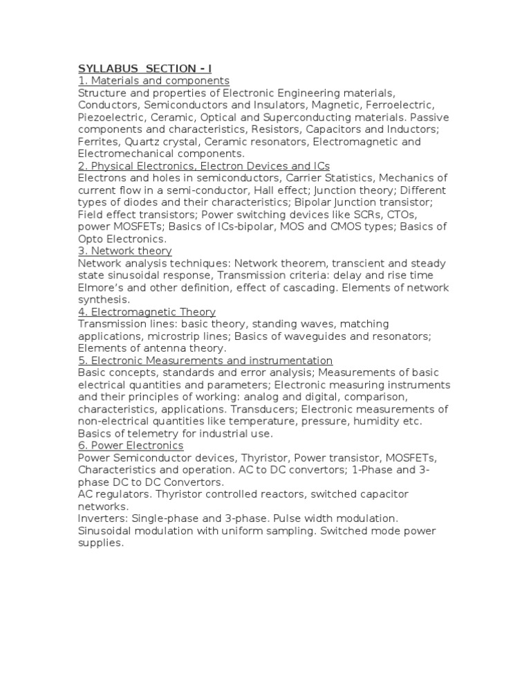 Electronic Engineering Syllabus Overview | PDF
