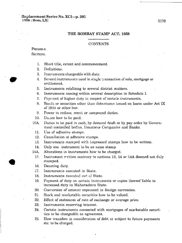 Bombay Stamp Act, 1958 PDF