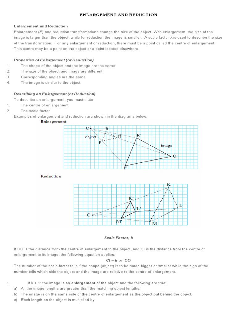 Transformation Enlargement and Reduction PDF Shape Length
