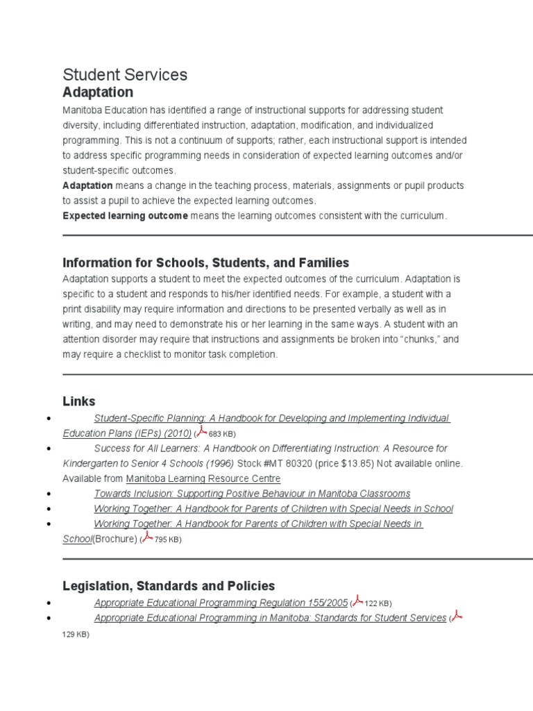 Adaptation Student Services | PDF | Inclusion (Education ...